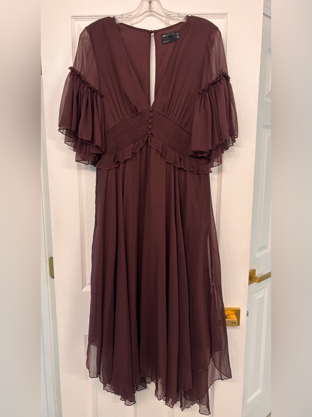 ASOS Maternity Deep Plum Ruffle Sleeve Midi Dress